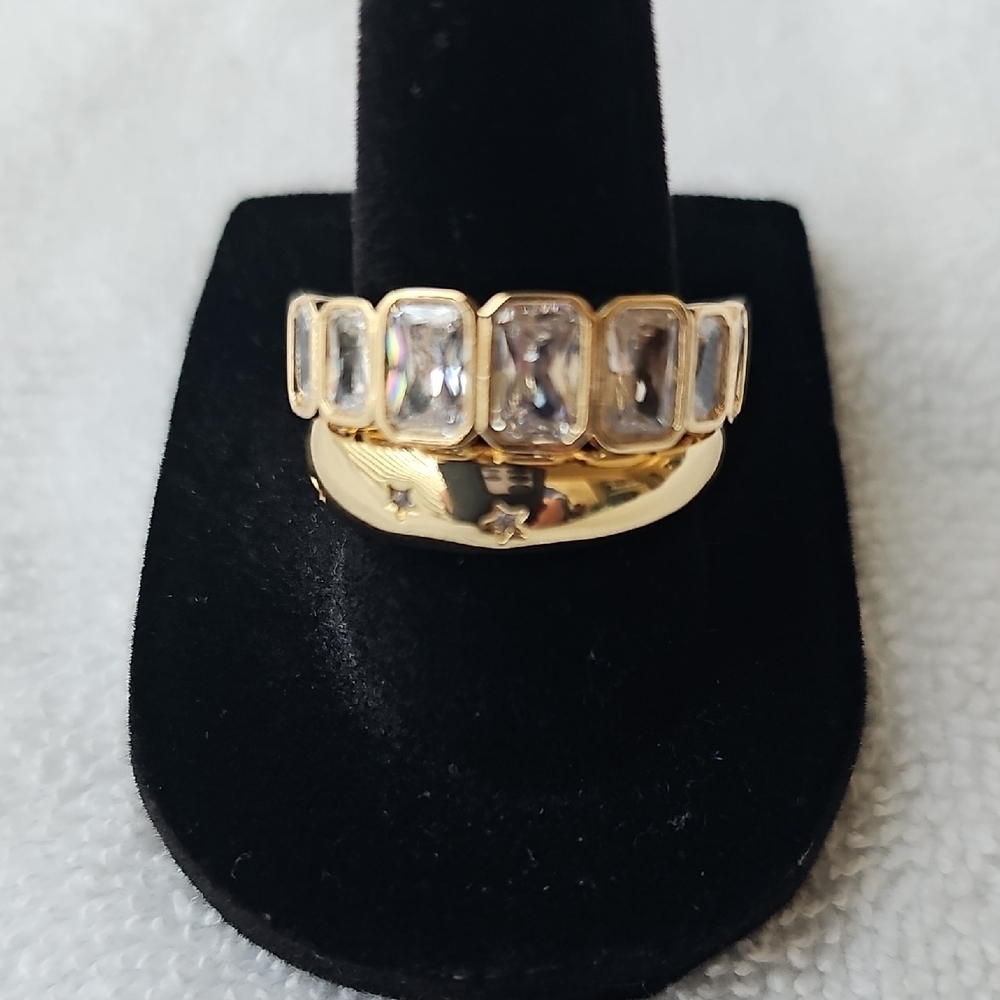 NWT Nordstrom Rack Elegant Cubic Zirconia Gold Ring Duo  Nickel Free. Size 8 - Picture 6 of 11